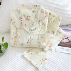 2025 spring new pure cotton gauze pajamas, women's loungewear set, long-sleeved, thin crepe, summer cotton