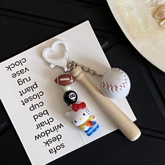Homemade creative table tennis, badminton, KT doll keychain, cartoon sports game racket series bag charm for couples.