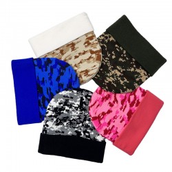 New cross-border camouflage jacquard knitted hats for men and women, fashionable cuffed beanies for autumn and winter outdoor warm knitted hats.