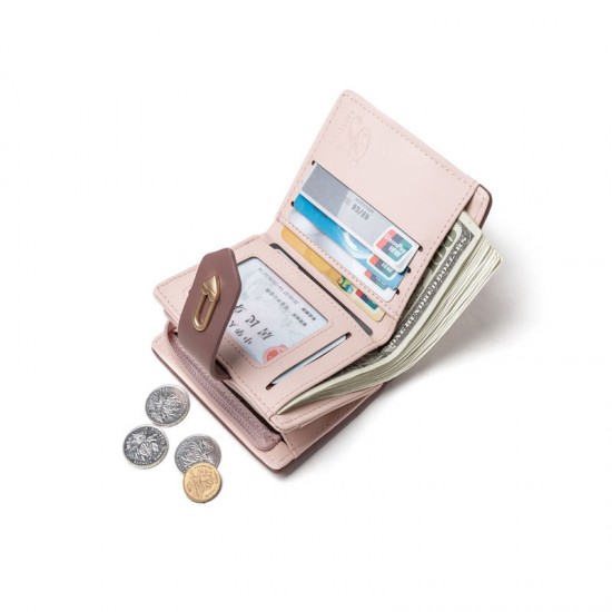 Prettyzys/Pretty's new simple zipper and buckle short women's wallet, contrasting color, large capacity wallet