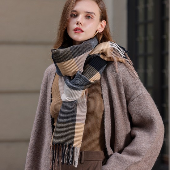 2025 new women's autumn and winter scarves, Korean-style versatile pleated plaid student scarves, men's faux cashmere warm shawls