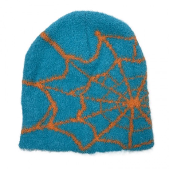 European and American Faux Mink Fur spiderweb jacquard knitted hat, trendy pullover, stylish and casual unisex hat.