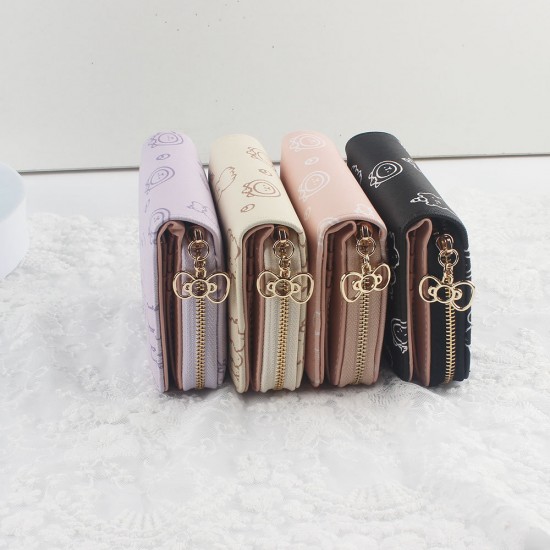 Lianbu Korean-style short Women's wallet, small, fresh, two-fold, buckle, zippered, printed wallet, student coin purse.