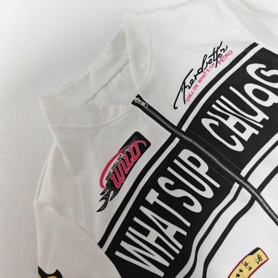 European and American women's autumn/winter 2025 new streetwear long-sleeved jacket with personalized lettering, zippered, stand-up collar.