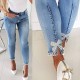 Factory direct cross-border European and American slim-fit jeans for women, butterfly-embellished, beaded slit skinny pencil pants