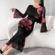 Cross-border elegant, stylish, long dress, slim-fitting, retro-printed, slightly flared, long-sleeved, mesh dress for women. Cross-border elegant, stylish, long dress, slim-fitting, retro-printed, slightly flared, long-sleeved, mesh dress for women.