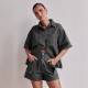 Amazon Foreign Trade Cross-Border 2025 Summer European and American women's casual retro loose shirt and denim shorts set