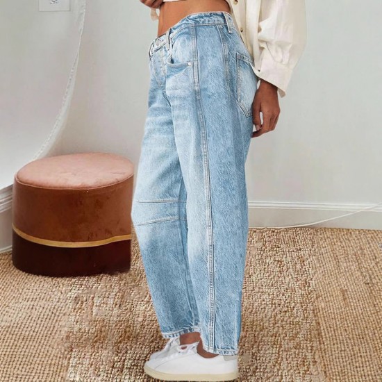 Cross-border 2025 new European and American retro banana pants, loose-fitting scimitar trousers, wide-leg pants, mid-rise straight-leg jeans for women