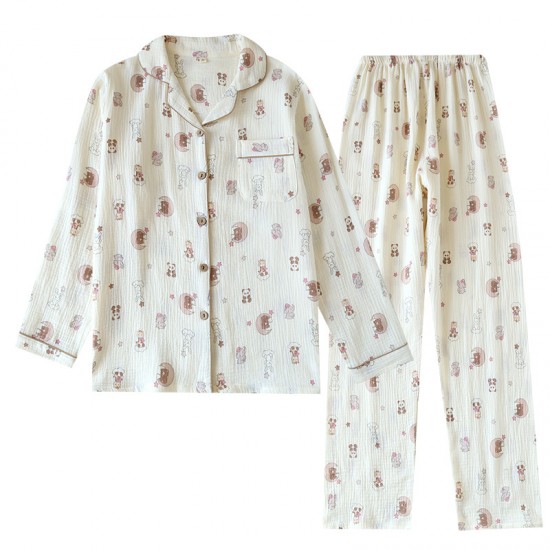 New Women's Pajamas, Pure Cotton Double-Layer Gauze Yarn-Dyed Jacquard Long-Sleeved Pants, Thin Spring, Summer, and Autumn Homewear Sets New Women's Pajamas, Pure Cotton Double-Layer Gauze Yarn-Dyed Jacquard Long-Sleeved Pants, Thin Spring, Summer, and Autumn Homewear Sets