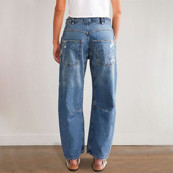 In stock: 2025 new European and American cross-border retro ripped jeans, casual patchwork banana pants, loose straight-leg pants for women. In stock: 2025 new European and American cross-border retro ripped jeans, casual patchwork banana pants, loose straight-leg pants for women.