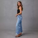 2025 cross-border new wide-leg pants, tasseled, washed, tie-dyed, ripped high-waisted jeans, straight-leg casual trousers for women.
