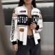 European and American women's autumn/winter 2025 new streetwear long-sleeved jacket with personalized lettering, zippered, stand-up collar.