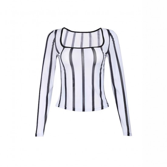 European and American women's summer tops. 2025 new, niche, striped, versatile, slim-fitting, sexy, long-sleeved T-shirt. Wholesale.