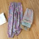 Summer women's cropped pajamas, pure cotton washed cotton plaid loungewear, loose, all-cotton casual pants, suitable for outer wear