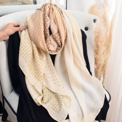 Korean niche imitation cotton and linen silk scarves, fashionable, creative, outerwear, color-blocked scarves, high-end, elegant floral shawls