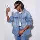 Factory Direct 2025 New European and American Cross-Border Light Blue Washed Denim Jacket for Women, Casual Loose Jacket Top Factory Direct 2025 New European and American Cross-Border Light Blue Washed Denim Jacket for Women, Casual Loose Jacket Top