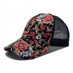 New cross-border floral mesh baseball hats for women, spring and summer casual sun hats, fashionable printed curved brim baseball hats