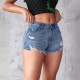 Amazon European and American Cross-border Ripped Denim Shorts for Women, High-waisted, Slim Fit, Streetwear, Raw-edge Shorts, In Stock