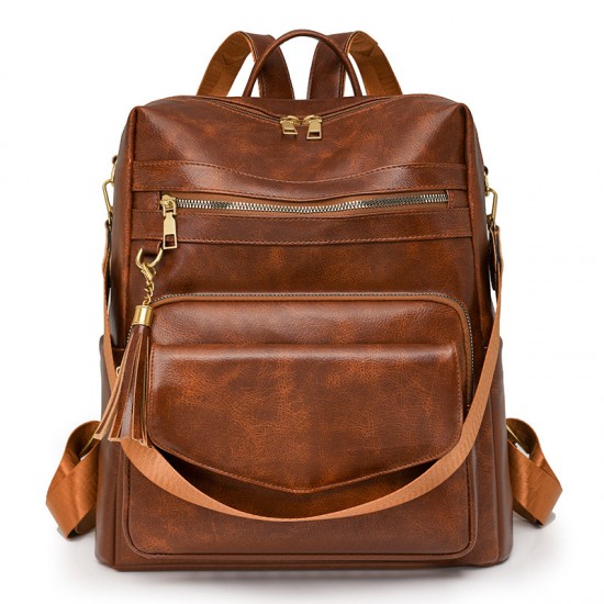 2025 New European and American Retro Fashion Women's Backpack, Trendy and Stylish, Large Capacity, Commuting, Fashionable, Tasseled Backpack Wholesale