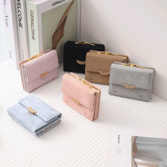 New Short Wallet, Women's Refreshing Japanese and Korean-style leaf-printed hardware buckle multifunctional card and coin purse New Short Wallet, Women's Refreshing Japanese and Korean-style leaf-printed hardware buckle multifunctional card and coin purse