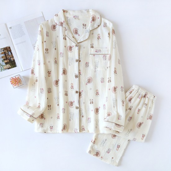 New Women's Pajamas, Pure Cotton Double-Layer Gauze Yarn-Dyed Jacquard Long-Sleeved Pants, Thin Spring, Summer, and Autumn Homewear Sets New Women's Pajamas, Pure Cotton Double-Layer Gauze Yarn-Dyed Jacquard Long-Sleeved Pants, Thin Spring, Summer, and Autumn Homewear Sets