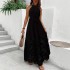 2025 new European and American elegant halter neck sleeveless dress with adjustable lace belt and waist.