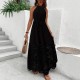 2025 new European and American elegant halter neck sleeveless dress with adjustable lace belt and waist.