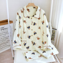 Women's padded pajamas, pure cotton gauze three-piece set, summer short-sleeved shorts and long pants, thin home clothes, soft set