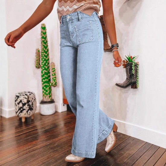 European and American Cross-Border Amazon Spring 2025 New Dark Blue High-Waisted Wide-Leg Jeans for Women, Fashionable Retro Straight-Leg Pants