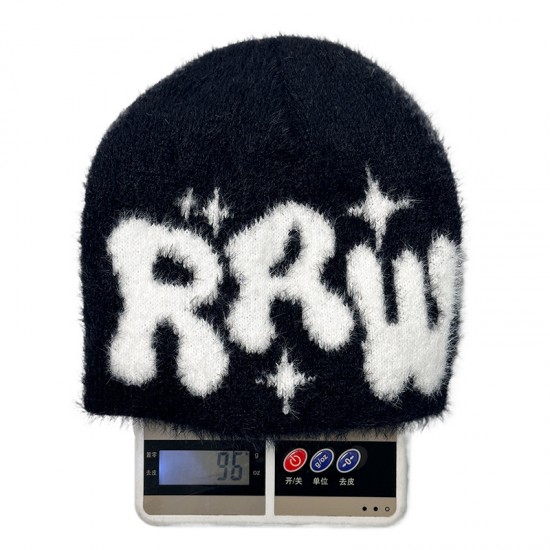 New cross-border autumn and winter plush lettered beanie hats, knitted hats for men and women, faux mink wool hats for trendy women.