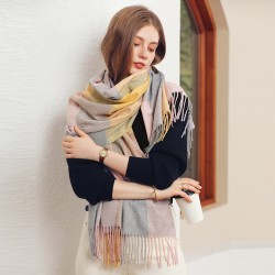 Scarf wholesaler: plaid contrasting color faux cashmere scarf, comfortable, fresh, and sweet, available at street vendors.