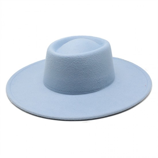 New cross-border autumn and winter woolen 9.5cm wide-brim jazz hat for men and women, with a convex and concave ring-shaped top hat