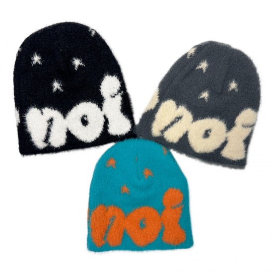 New cross-border boutique, niche two-tone faux mink wool hats, European and American personalized jacquard knitted hats, autumn and winter warm hats.