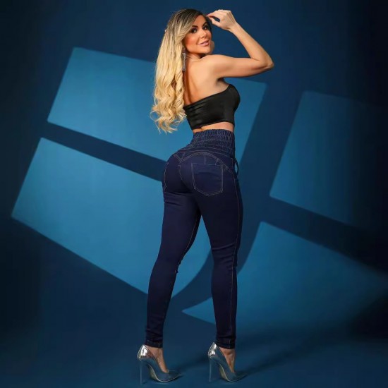 Factory direct cross-border 2025 new strappy slim-fit skinny jeans for women, high-waisted, slimming, hip-lifting trousers in stock