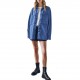 European and American Retro Hong Kong Style Lapel Denim Jacket for Women, Blue Large Pocket Loose Casual Shirt European and American Retro Hong Kong Style Lapel Denim Jacket for Women, Blue Large Pocket Loose Casual Shirt