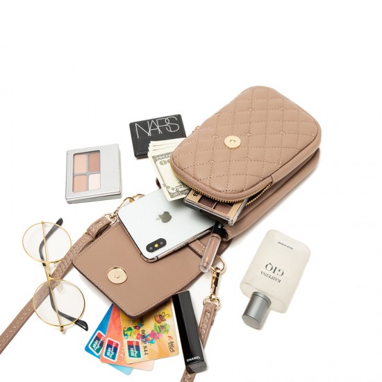Guangzhou Bag 2024 hot-selling women's phone bag, fashionable crossbody shoulder bag, diamond-patterned embroidered women's double-layer PU wallet