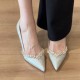 Elegant, French-style, black satin, single-strap, closed-toed, stiletto-heeled, pointed-toe sandals for women. Shoes