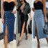 Amazon cross-border women's buttoned, irregularly slit, high-waisted, sexy, slim-fitting skirt, now in stock.