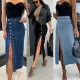 Amazon cross-border women's buttoned, irregularly slit, high-waisted, sexy, slim-fitting skirt, now in stock.