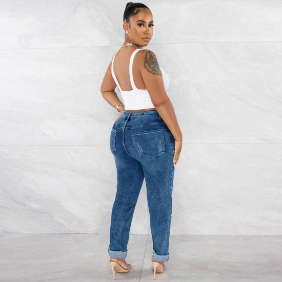 Factory direct 2025 new cross-border ripped high-waisted jeans for women, slim-fitting skinny jeans in stock.
