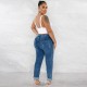 Factory direct 2025 new cross-border ripped high-waisted jeans for women, slim-fitting skinny jeans in stock.
