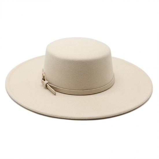 2021 New Retro Black Wide-Brimmed Wool Flat-Top Hats for Women, Autumn and Winter British Style Versatile Panama Hats