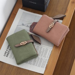 New women's short wallet, European and American style, simple, PU zippered and clasp, foldable clutch, student coin purse wholesale.