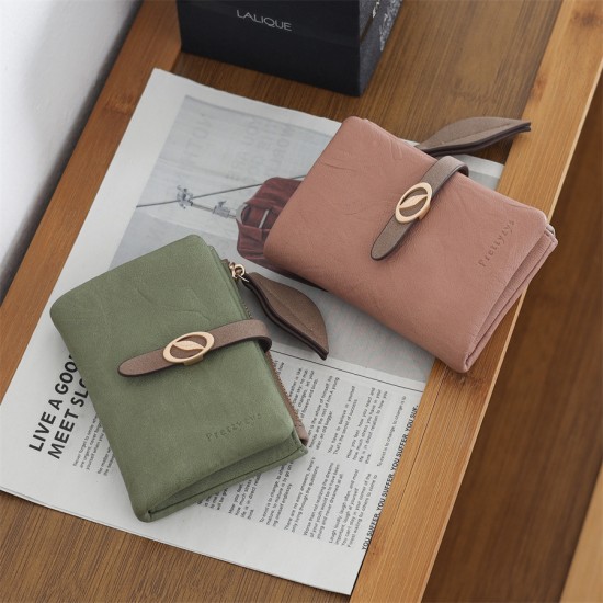 New women's short wallet, European and American style, simple, PU zippered and clasp, foldable clutch, student coin purse wholesale.