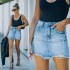 Factory direct sales: 2023 European and American hip-hugging denim skirt, cross-border comfortable and casual ripped A-line skirt with raw edges