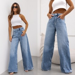 American retro straight-leg ripped jeans for women, European and American cross-border 2025 summer new wide-leg pants for foreign trade
