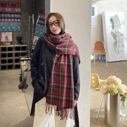 New Year red plaid scarves for women, Korean-style shawls, thickened, warm winter, imitation cashmere plaid scarves, wholesale