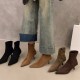 Thick-heeled square-toed brown closed-toed sandals for women, 2023 summer shallow-cut European and American slingback high-heeled sandals.