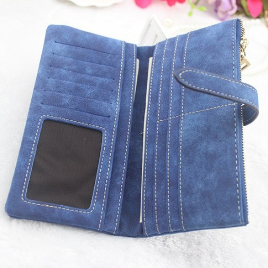 Popular Japanese-Korean Style Women's Long Wallet, Contrast Color Frosted Drawstring Wholesale Multi-Card Wallets
