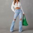Factory direct sales of 2025 new cross-border European and American high-waisted, ripped jeans for women, street style, flared pants.